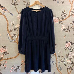 Vanessa Bruno Athe Navy Long Sleeve Lightweight Silk Dress, FR 42